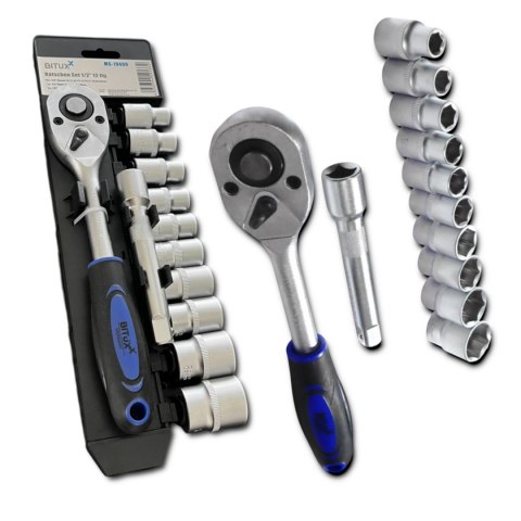 E-hurtownia Zestaw narzędzi 12w1 grzechotka 1/2 nasadki 10-24 mm przedłużka 125 mm E-hurtownia Zestaw narzędzi 12w1 grzechotka 1/2 nasadki 10-24 mm przedłużka 125 mm