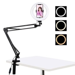 Puluz Puluz Lampa pierścieniowa / statyw biurkowy na klips LED 20 cm vlog / stream na telefon PKT3089B