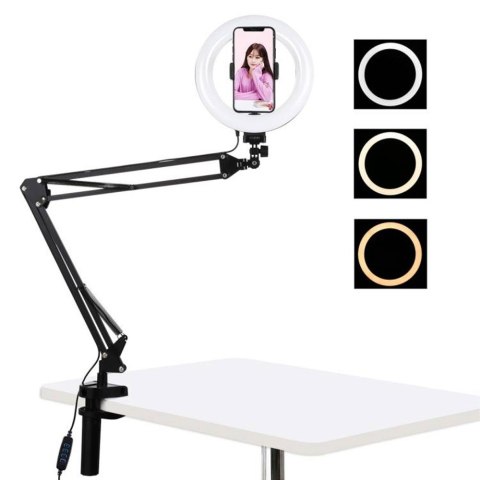 Puluz Puluz Lampa pierścieniowa / statyw biurkowy na klips LED 20 cm vlog / stream na telefon PKT3089B Puluz Puluz Lampa pierścieniowa / statyw biurkowy na klips LED 20 cm vlog / stream na telefon PKT3089B