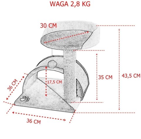 Bituxx Drapak dla kota Legowisko+Budka biało-beżowy 43cm Bituxx Drapak dla kota Legowisko+Budka biało-beżowy 43cm