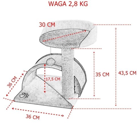 Bituxx Drapak dla kota Legowisko+Budka biało-siwy 43cm Bituxx Drapak dla kota Legowisko+Budka biało-siwy 43cm