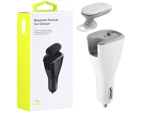 Benks Benks 2w1 słuchawka Bluetooth + ładowarka samochodowa 2x USB white Benks Benks 2w1 słuchawka Bluetooth + ładowarka samochodowa 2x USB white