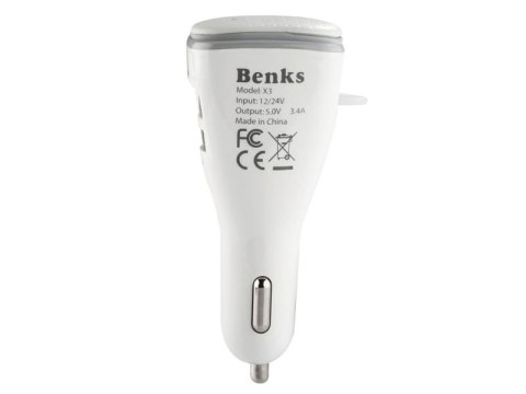 Benks Benks 2w1 słuchawka Bluetooth + ładowarka samochodowa 2x USB white Benks Benks 2w1 słuchawka Bluetooth + ładowarka samochodowa 2x USB white