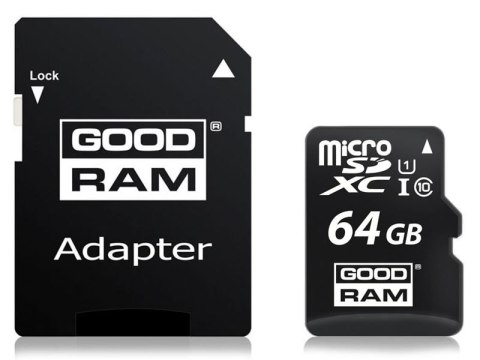 Goodram Karta pamięci GoodRam micro SDXC 64GB Class 10 UHS-I + adapter Goodram Karta pamięci GoodRam micro SDXC 64GB Class 10 UHS-I + adapter