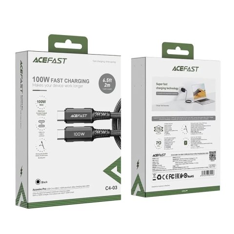 Acefast Acefast kabel USB Typ C - USB Typ C 2m, 100W (20V/5A) czarny (C4-03 Black) Acefast Acefast kabel USB Typ C - USB Typ C 2m, 100W (20V/5A) czarny (C4-03 Black)