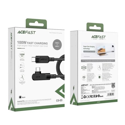 Acefast Acefast kątowy kabel USB Typ C - USB Typ C 2m, 100W (20V/5A) czarny (C5-03 Black) Acefast Acefast kątowy kabel USB Typ C - USB Typ C 2m, 100W (20V/5A) czarny (C5-03 Black)