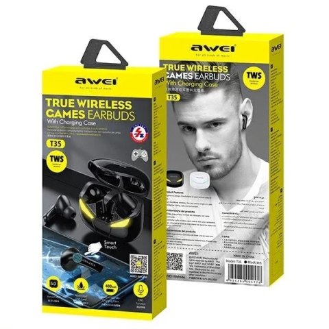 Awei AWEI Słuchawki gamingowe Bluetooth 5.0 T35 TWS + stacja dokująca Czarne Awei AWEI Słuchawki gamingowe Bluetooth 5.0 T35 TWS + stacja dokująca Czarne