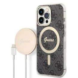 Guess Zestaw Guess GUBPP13XH4EACSK Case+ Charger iPhone 13 Pro Max czarny/black hard case 4G Print MagSafe