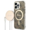 Guess Zestaw Guess GUBPP13LH4EACSW Case+ Charger iPhone 13 Pro brązowy/brown hard case 4G MagSafe Print