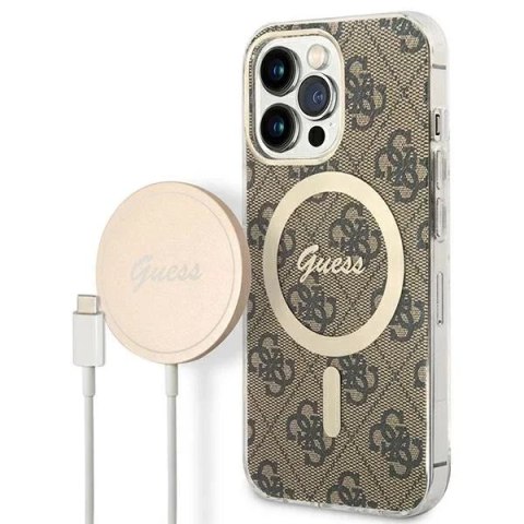 Guess Zestaw Guess GUBPP13LH4EACSW Case+ Charger iPhone 13 Pro brązowy/brown hard case 4G MagSafe Print Guess Zestaw Guess GUBPP13LH4EACSW Case+ Charger iPhone 13 Pro brązowy/brown hard case 4G MagSafe Print