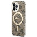 Guess Zestaw Guess GUBPP13LH4EACSW Case+ Charger iPhone 13 Pro brązowy/brown hard case 4G MagSafe Print