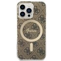 Guess Zestaw Guess GUBPP13LH4EACSW Case+ Charger iPhone 13 Pro brązowy/brown hard case 4G MagSafe Print