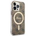 Guess Zestaw Guess GUBPP13LH4EACSW Case+ Charger iPhone 13 Pro brązowy/brown hard case 4G MagSafe Print