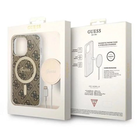 Guess Zestaw Guess GUBPP13LH4EACSW Case+ Charger iPhone 13 Pro brązowy/brown hard case 4G MagSafe Print Guess Zestaw Guess GUBPP13LH4EACSW Case+ Charger iPhone 13 Pro brązowy/brown hard case 4G MagSafe Print
