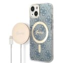 Guess Zestaw Guess GUBPP14SH4EACSB Case+ Charger iPhone 14 6,1" niebieski/blue hard case 4G Print MagSafe