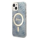 Guess Zestaw Guess GUBPP14SH4EACSB Case+ Charger iPhone 14 6,1" niebieski/blue hard case 4G Print MagSafe