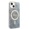 Guess Zestaw Guess GUBPP14SH4EACSB Case+ Charger iPhone 14 6,1" niebieski/blue hard case 4G Print MagSafe