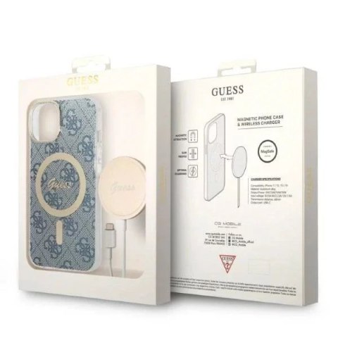 Guess Zestaw Guess GUBPP14SH4EACSB Case+ Charger iPhone 14 6,1" niebieski/blue hard case 4G Print MagSafe Guess Zestaw Guess GUBPP14SH4EACSB Case+ Charger iPhone 14 6,1" niebieski/blue hard case 4G Print MagSafe