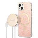 Guess Zestaw Guess GUBPP14SH4EACSP Case+ Charger iPhone 14 6,1" różowy/pink hard case 4G Print MagSafe