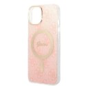 Guess Zestaw Guess GUBPP14SH4EACSP Case+ Charger iPhone 14 6,1" różowy/pink hard case 4G Print MagSafe