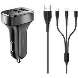Usams USAMS Ładowarka samochodowa 2xUSB C13 2,1A 3w1 (microUSB/USB-C/lightning) czarny/black NTU35YTSC13TZ