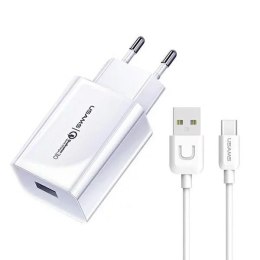 Usams USAMS Ładowarka sieciowa 1x USB T22 18W 3A QC3.0 + kabel USB-C 1m biały/white (T48) T48OCLN01