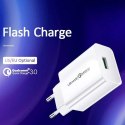 Usams USAMS Ładowarka sieciowa 1x USB T22 18W 3A QC3.0 + kabel USB-C 1m biały/white (T48) T48OCLN01