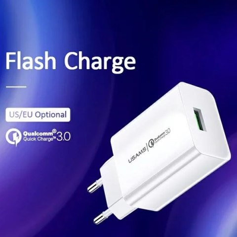 Usams USAMS Ładowarka sieciowa 1x USB T22 18W 3A QC3.0 + kabel USB-C 1m biały/white (T48) T48OCLN01 Usams USAMS Ładowarka sieciowa 1x USB T22 18W 3A QC3.0 + kabel USB-C 1m biały/white (T48) T48OCLN01