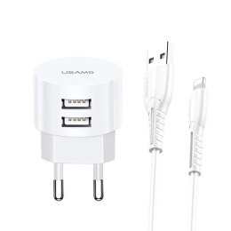 Usams USAMS Ładowarka sieciowa 2xUSB T20 2,1A lightning biały/white round Fast Charging XTXLOGT1804