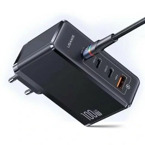 Usams USAMS Ładowarka sieciowa 3xUSB-C+1xUSB GaN 100W T50 PD (only head) Fast Charging czarny/black CC163TC01 (US-CC163)