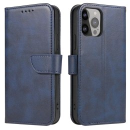 4kom.pl Etui na telefon Magnet Case do iPhone 13 Pro Max elegancki futerał etui pokrowiec z klapką i funkcją podstawki niebieski