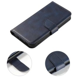 4kom.pl Etui na telefon Magnet Case do iPhone 14 elegancki futerał etui pokrowiec z klapką i funkcją podstawki niebieski