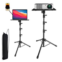 4kom.pl Statyw stojak uniwersalny na rzutnik projektor laptopa z uchwytem do telefonu taca przenośny Stand 15kg Czarny