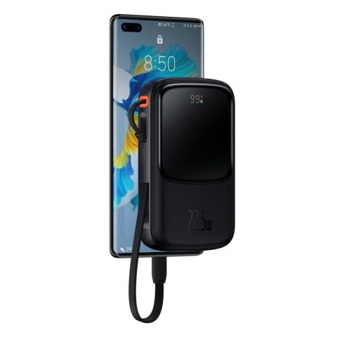 Baseus Powerbank z szybkim ładowaniem Baseus Qpow Digital Display 10000mAh 22,5W QC/PD/SCP/FCP z wbudowanym kablem USB-C czarny Baseus Powerbank z szybkim ładowaniem Baseus Qpow Digital Display 10000mAh 22,5W QC/PD/SCP/FCP z wbudowanym kablem USB-C czarny