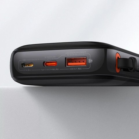Baseus Powerbank z szybkim ładowaniem Baseus Qpow Digital Display 10000mAh 22,5W QC/PD/SCP/FCP z wbudowanym kablem USB-C czarny Baseus Powerbank z szybkim ładowaniem Baseus Qpow Digital Display 10000mAh 22,5W QC/PD/SCP/FCP z wbudowanym kablem USB-C czarny