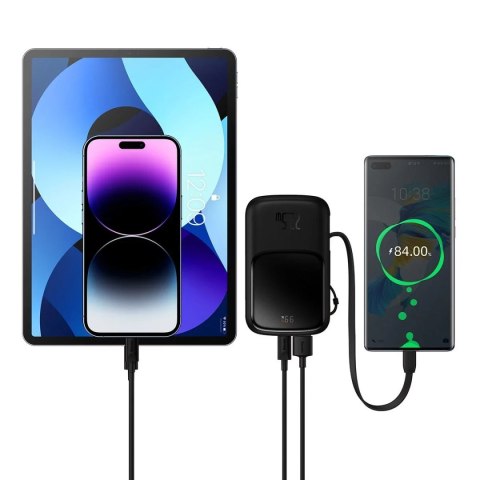 Baseus Powerbank z szybkim ładowaniem Baseus Qpow Digital Display 10000mAh 22,5W QC/PD/SCP/FCP z wbudowanym kablem USB-C czarny Baseus Powerbank z szybkim ładowaniem Baseus Qpow Digital Display 10000mAh 22,5W QC/PD/SCP/FCP z wbudowanym kablem USB-C czarny