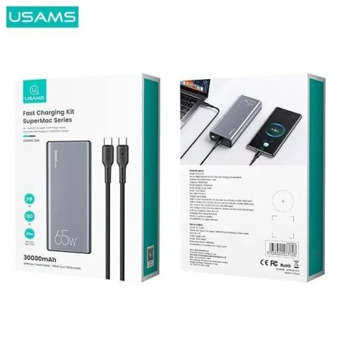 Usams USAMS Powerbank PB59 30000mAh 65W 2xQC3.0+PD Fast Charge czarny/black CMXLOGTC01 (US-CD165) + kabel USB-C-USB-C Usams USAMS Powerbank PB59 30000mAh 65W 2xQC3.0+PD Fast Charge czarny/black CMXLOGTC01 (US-CD165) + kabel USB-C-USB-C