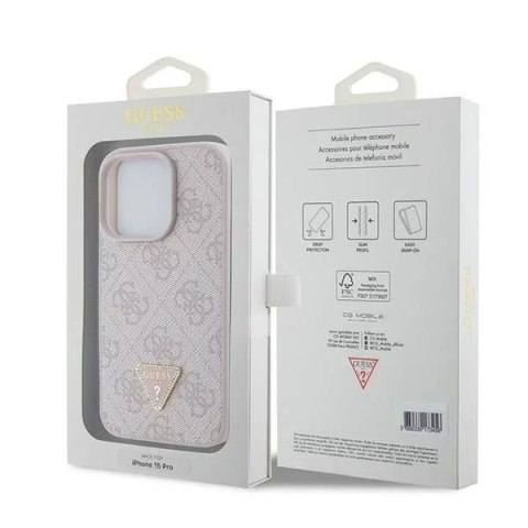 Guess Etui Guess GUHCP15LP4TDPP do iPhone 15 Pro 6.1" różowy/pink hardcase Leather 4G Triangle Strass Guess Etui Guess GUHCP15LP4TDPP do iPhone 15 Pro 6.1" różowy/pink hardcase Leather 4G Triangle Strass