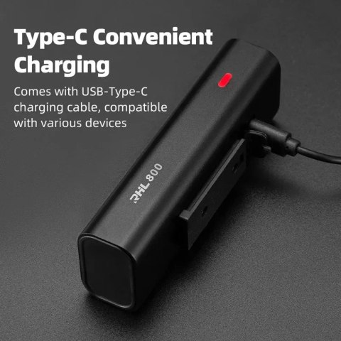 RockBros Lampka rowerowa przednia Rockbros 24710012001 800 lm + kabel USB-C - USB-A - czarna RockBros Lampka rowerowa przednia Rockbros 24710012001 800 lm + kabel USB-C - USB-A - czarna