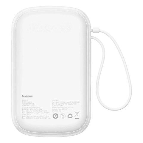 Baseus Powerbank Baseus Qpow Pro+ 20000mAh 22.5W z wbudowanym kablem USB-C i wyświetlaczem - biały Baseus Powerbank Baseus Qpow Pro+ 20000mAh 22.5W z wbudowanym kablem USB-C i wyświetlaczem - biały