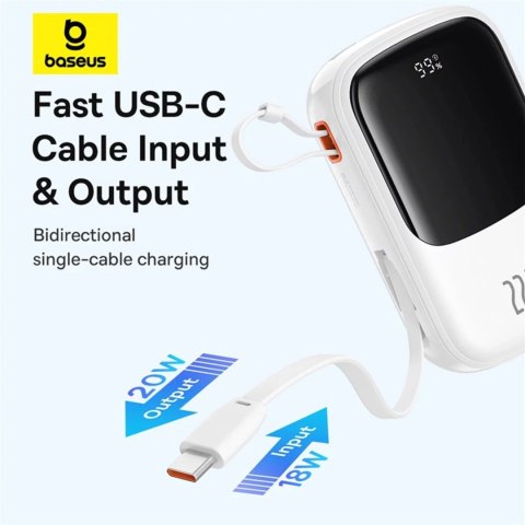 Baseus Powerbank Baseus Qpow Pro+ 20000mAh 22.5W z wbudowanym kablem USB-C i wyświetlaczem - biały Baseus Powerbank Baseus Qpow Pro+ 20000mAh 22.5W z wbudowanym kablem USB-C i wyświetlaczem - biały