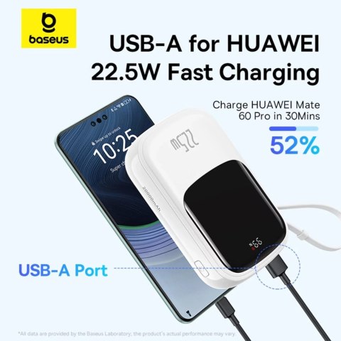 Baseus Powerbank Baseus Qpow Pro+ 20000mAh 22.5W z wbudowanym kablem USB-C i wyświetlaczem - biały Baseus Powerbank Baseus Qpow Pro+ 20000mAh 22.5W z wbudowanym kablem USB-C i wyświetlaczem - biały