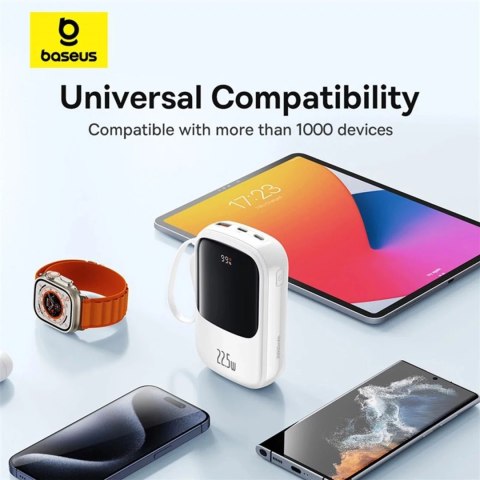 Baseus Powerbank Baseus Qpow Pro+ 20000mAh 22.5W z wbudowanym kablem USB-C i wyświetlaczem - biały Baseus Powerbank Baseus Qpow Pro+ 20000mAh 22.5W z wbudowanym kablem USB-C i wyświetlaczem - biały