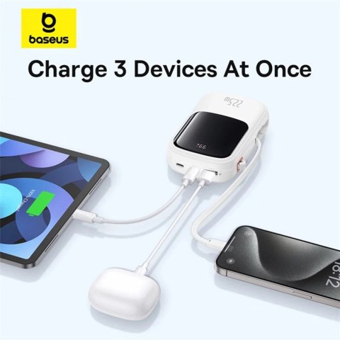 Baseus Powerbank Baseus Qpow Pro+ 20000mAh 22.5W z wbudowanym kablem USB-C i wyświetlaczem - biały Baseus Powerbank Baseus Qpow Pro+ 20000mAh 22.5W z wbudowanym kablem USB-C i wyświetlaczem - biały