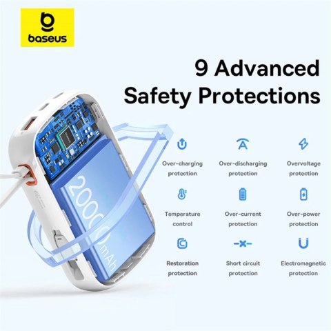 Baseus Powerbank Baseus Qpow Pro+ 20000mAh 22.5W z wbudowanym kablem USB-C i wyświetlaczem - biały Baseus Powerbank Baseus Qpow Pro+ 20000mAh 22.5W z wbudowanym kablem USB-C i wyświetlaczem - biały