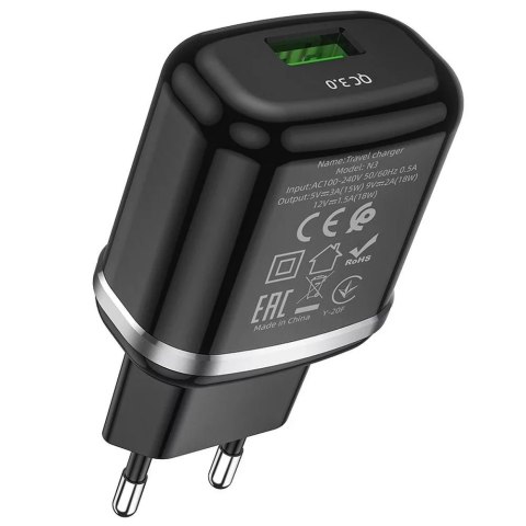 Hoco Ładowarka sieciowa HOCO USB A QC3.0 3A 18W N3 czarna Hoco Ładowarka sieciowa HOCO USB A QC3.0 3A 18W N3 czarna