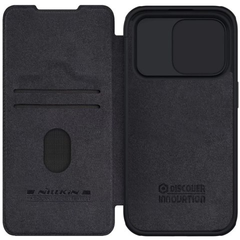 Nillkin Skórzane etui z klapką osłoną aparatu do iPhone 15 Pro Max Nillkin Qin Pro Leather - czarne Nillkin Skórzane etui z klapką osłoną aparatu do iPhone 15 Pro Max Nillkin Qin Pro Leather - czarne