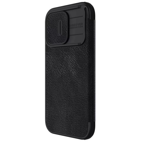 Nillkin Skórzane etui z klapką osłoną aparatu do iPhone 15 Pro Max Nillkin Qin Pro Leather - czarne Nillkin Skórzane etui z klapką osłoną aparatu do iPhone 15 Pro Max Nillkin Qin Pro Leather - czarne