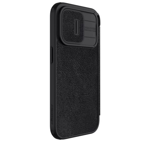 Nillkin Skórzane etui z klapką osłoną aparatu do iPhone 15 Pro Max Nillkin Qin Pro Leather - czarne Nillkin Skórzane etui z klapką osłoną aparatu do iPhone 15 Pro Max Nillkin Qin Pro Leather - czarne