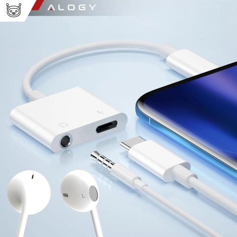 Alogy Adapter USB-C do Mini Jack 3.5mm i USB-C Kabel AUX Alogy do Apple iPhone USB-C Biały Alogy Adapter USB-C do Mini Jack 3.5mm i USB-C Kabel AUX Alogy do Apple iPhone USB-C Biały